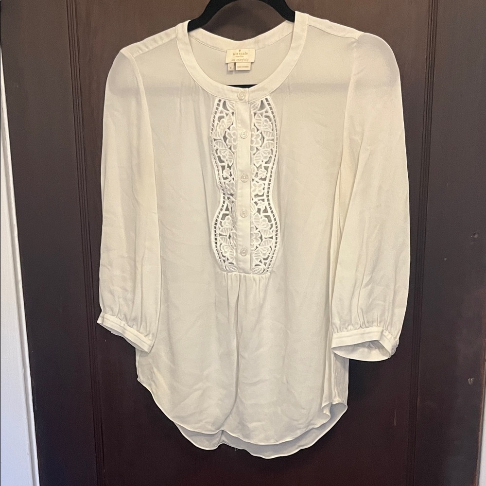 Kate Spade Cream Blouse with Lace Accent